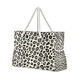 Strandtasche mit Baumwollseil-Griffen, Leoparden-Muster, Reißverschluss oben, wiederverwendbare Einkaufstasche, Wäschesack