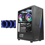 ATX Case Mid Tower Gaming Case mit 1 x gehärtetem Glasfenster, E/A-Panel USB3.0 / USB2.0 / Audioanschlüsse, personalisiertes Panel kommt, mit Argb-Lichtleiste und Blauer Lüfter (Größe: 7 Fan)