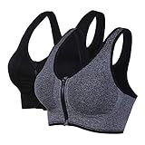 Vertvie Damen Zip Front Sport BH Vorderverschluss Starker Halt Running Bra Push Up Ohne Bügel Ringerrücken Strech Bustier Gepostert Schnell Trockned Bralette für Fitness Yog
