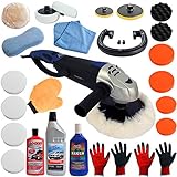 Poliermaschine 1600 Watt Set mit 180° Drehgriff Drehzahlregler und 2m Kabellänge Polierschwamm Schleifmaschine Auto Polierer mit digitalen Display (Set 4)