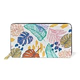 Kunstpalme Wollmispelblätter Damen Geldbörse Brieftasche Große Echtes Leder Geldbeutel Kartensteckplätze Organizer für Frauen M