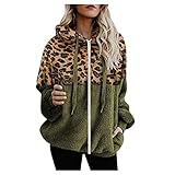 Hirolan Hoodie Damen Hoodie Oberteil Leopardenmusterteddy Fleece Pulli Kapuzenpullover Teddy-Fleece Pullover Herbst Winter Warm Oberteil Langarm Einfarbig Casual Sw