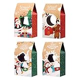 Hemoton Keksboxen für Weihnachten,16 Stück Weihnachts Plätzchen Boxen Kraft Papiergeschenk Kästen Geschenkkartons Kraft Verpackungsbehälter mit Deckel, 20 x11x7