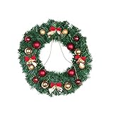 NOLITOY Weihnachtskranz zum Aufhängen an der Tür im Freien, Ornamente, Kranz, Weihnachtsgirlande, Rattan-Reifen, Kranz, Weihnachtsgirlande, Tür-Hänge-Ornament (kleine Schleife)