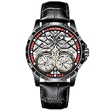 UNUORS Armbanduhr, Mechanische Herrenuhr, Mode Luxus Mechanische Uhren, Automatische Lederarmbanduhren, Leuchtende Uhren, 30m Wasserdicht Schw