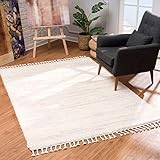 MyShop24 Teppich Wohnzimmer Shaggy Creme - 80x250cm - Schlafzimmer Hochflor - mit Fransen Flauschig Großartige Muster - Oeko Tex 100 Standard - Allergiker geeig