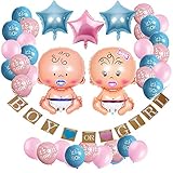 36-teiliges Baby Shower Deko Set,Gender Reveal Party Dekoration,Baby Shower Party Boy or Girl Set Babyparty Geschlecht Offenbaren Baby Deko Mädchen oder Junge Banner, Folienballon, Latexb