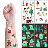20 Blätter Weihnachten Tattoos Kinder Temporäre Tattoos Set, leuchtende Schneemann Santa Elk Fillers Tattoo für Kinder Geschenke Weihnachtsstrumpf Füllstoffe Party Dek