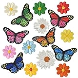 16× Applikationen zum Aufbügeln für Erwachsene Blumen Applikationen zum Aufnähen Kinder Aufbügler Flicken Aufbügeln Schmetterlingsmuster Stickerei Patch für Mädchen Jungs Aufbügel Patches zum J