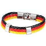 JewelryWe Schmuck Armband, Deutschland Deutsch Flagge Armreif, Leder Legierung, für Herren Damen, Gelb Rot Schw