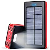 Solar Powerbank 30000mAh Externer Akku, Solar Ladegerät mit LED Licht, 4 Ausgänge und 3 Eingangswege, Handy Ladegerät Power Bank für Smartphones, Tab