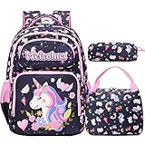 Mädchen Rucksack Schule Schulrucksack Einhorn Mädchen Schultaschen Schulranzen Sets 3 TLG. Kinderrucksack mit Brustg