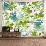 Aotiwe Wandteppich Aesthetic Vintage, Wanddekoration Flur Blumenmalerei aus Polyester Grün Blau 300X260C