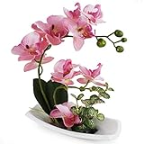 RENATUHOM Künstliche Orchidee in weißem Porzellantopf, künstliche Blumen und Pflanzen für Innendekoration, realistisch und lebensecht C-rosa-1