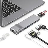 8-in-2 USB C Hub HDMI USB C Adapter mit RJ45 Ethernet Port, 4K HDMI, Thunderbolt 3 Ports, 2 USB 3.0 Ports und 1 USB 2.0 Port, passend für MacBook Pro/Air 2021/2020 /2019/2018 13' 14' 15' 16'