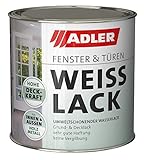 ADLER Fenster- und Türenlack - Weißlack matt 750 ml - Acryl Weisslack für Innen und Außen - Wetterfeste Grundierung und Lackfarbe für Holz, Metall &