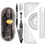 8 Stück Geometrie Set,Zirkel und Mathematik Set für Schule,Zirkelkasten Schulzubehör mit Zeichnung Kompass,Geodreieck,Lineal 15cm,Winkelmesser,Radierer,Druckbleistift mit Bleistiftmine für S