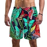 Pshhdgyhs Herren-Badehose, schnelltrocknend, 3D-Druck, tropische Blumen und Pflanzen, Strand-Shorts, Bademode, knielang, lässige Boardshorts mit Taschen, mehrfarbig, S 7-9