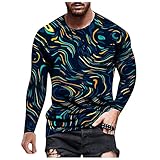 Chejarity Langarmshirt Herren Bunte Henley Shirt mit O-Ausschnitt Longsleeve Männer Basic 3D Digitaldruck Longshirt Rundhals Lässige T-S
