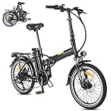 F-wheel Klappbares E-Bike - 20 Zoll elektrofahrräder mit 36V/10Ah Akku Und 25KM/H 250W Motor, Tragbares E-Bike Citybike mit Shimano 7-Gang Schalthebe & LCD Display, Faltrad für Erw