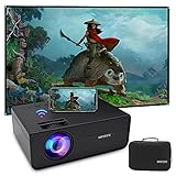 WiFi Beamer - 6000 Lumens Mini Beamer Projektor Tragbar Full HD 1080P Video Beamer Wireless Anschließen TV-Box iPhone,Samsung,Huawei Smartphone iOS, Android, PS5, HDMI, USB,VGA,AV-Audio+T