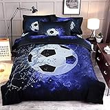 WONGS BEDDING Bettwäsche 135x200 cm Bettbezug Set Wendebettwäsche Angenehme Mikrofaser 3D Fußball Bettbezüge 1 Bettbezug mit Reißverschluss + 1 Kissenbezug 48 x 75