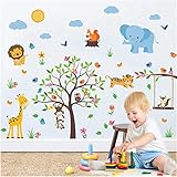 TOARTI 44 Stück Groß Wandtattoo für Kinderzimmer,Waldtiere Baum Wandsticker,Cartoon Tiere Wandaufkleber Babyzimmer,DIY Dschungel Tiere Eule Hirsch Wandaufkleber für Junge Mädchen Schlafzimmer Wanddek