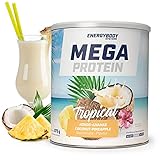 Energybody Mega Protein „Tropical / Kokos Ananas“ 975 g / Mehrkomponenten Protein mit Casein Whey Mix als Eiweißshake / Eiweisspulver ohne Aspartam/Protein-Pulver / 39