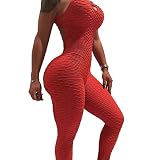 OEAK Damen Sport Jumpsuit Rückenfrei Yoga Bodysuit Overall Gefaltet Leggings Sporthosen Bandage Playsuits Jogging Strampler Hosenanzug Trainingsanzug