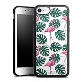 DeinDesign Gallery Case kompatibel mit Apple iPhone 7 Handyhülle 9H Gehärtetes Glas Rückseite Hülle Flamingo Palme S