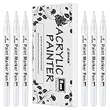 Acrylstifte Marker Stifte，Weiß Permanent Marker Wasserfeste Acrylfarben Marker Set für Steine Keramik Holz Metall Papier Glas Stoffe Kunststoff Leder DIY - 0.7mm Spitze 6 Pack