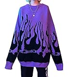 YEMOCILE Frauen Strickjacke Lange Hülsen Flammen Hieb Hülsen Übergroße Beiläufige Strickende Pullover Oberseiten, Lila, Einheitsgröß