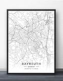 QYQMYK Leinwand Bilder,Bayreuth Deutschland Stadtplan Drucke Poster Wandmalereischwarz Weiß Kunst Malerei Rechteck Bilder Pop Kunstwerk Für Wohnzimmer Schlafzimmer Home Decor, 50X70Cm/19.68X27.55 I