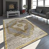 Paco Home Orient Teppich Modern 3D Effekt Ornamente Meliert Grau Gold Creme Schimmernd, Grösse:80x150