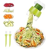 Bugucat Spiralschneider, 4 in 1 Hand Gemüseschneider Gemüse Gemüsehobel, Verstellbar Küchenhobel Gurkenhobel Kartoffelschneider für Gemüsespaghetti Karotte Gurke Kürbis Zucchini Kartoffel, 2 Bü