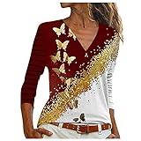 TTLOVE Sweatshirt Damen Langarm Tops Casual Schmetterling Druck Langarmshirt Lose Lässig Bluse Tunika-Oberteile Hemd Pullover für Herbst W