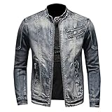 Vintage Männer Denim Jacke Distressed Stehkragen Motorrad Jean Jacke Jugend Bomber Cargo Jacke Mantel Reißverschluss Slim Hip Hop Streetwear Outwear Plus Größe,Blau,5XL