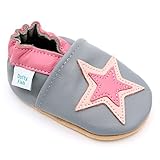 Dotty Fish Weiche Babys und Kleinkinder Lederschuhe. Graue und rosa Sterne. 18-24 Monate (23 EU)