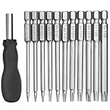 YuCool Torx-Schraubendreher-Bit-Set, 11-teilig, 6,35 mm Sechskant-Schaft, T6-T40, S2-Stahl, 10,2 cm lang, manipulationssicher, Schraubendreher mit 1 Handg
