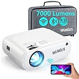 WiFi Bluetooth Beamer, WiMiUS 7000 L Mini Beamer Full HD Heimkino Projektor Support 1080P Video Projektor, 300' Display, 50% Zoom, 90000 Stunden LED