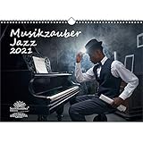Musikzauber Jazz DIN A3 Kalender für 2021 Jazz und Instrumente - Geschenkset Inhalt: 1x Kalender, 1x Weihnachtskarte (insgesamt 2 Teile)