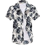 Kurzarmhemden Herren Leinenoptik Freizeithemden Hawaii Bedrucktes Hemden Sommer Loose Casual ArbeitsHemd Basic Slim Fit Henley Shirt Urlaub Strandhemd H