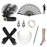 Nabance 20er Jahre Accessoires Gatsby Accessoires 1920s Kostüm Damen Flapper Accessoires Set 20er Jahre Zubehör Set Retro Style Stirnband Set-8 Stück