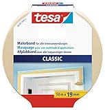 tesa Malerband CLASSIC - Abdeckband zum Abkleben bei Malerarbeiten - lösungsmittelfrei, rückstandslos entfernbar - 50 m x 19