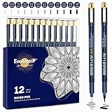 Fineliner Stifte Set, EooUooIP®️ 12 Stück Premium Black Artist Micron Pens Set- Feine Filzstifte 0.03-0.3mm Ideal für Zeichnen und Schreiben von Skizzen, Journaling, Notizen, Malbuch C