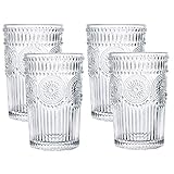 Kingrol 4-teilig Wasserglas Romantisch Kristallglas Trinkgläser aus Durchsichtig Glas Saftgläser für Wasser Getränk Cocktail Party Garten - 370