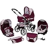 Kinderwagen 3 in 1 alles in einem Isofix Kombi Komplettset mit Autositz Matrix II by ChillyKids Pink & Kreise 4in1 mit Isofix