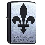elbedruck Lilie Fleur de Lis Dein Text Lasergravur Compatible with Zippo personalisiert, Logo Pfadfinder Wunschtext Fleur de LYS (Motiv B)