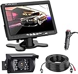 Rückfahrkamera Set mit 7 Zoll TFT LCD Rear View Monitor, 12V/24V Rückfahrkamera 18 IR Nachtsicht IP68 wasserdicht Backup Kamera-Kit, Einparkhilfe mit 15 m Kab