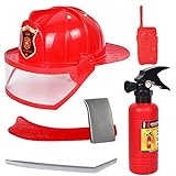 Isuper 5- Teiliges Feuerwehrmann Rucksack Feueranzug Werkzeug Feuerlöscher Helm für Kinder Rollenspiel Spielzeug